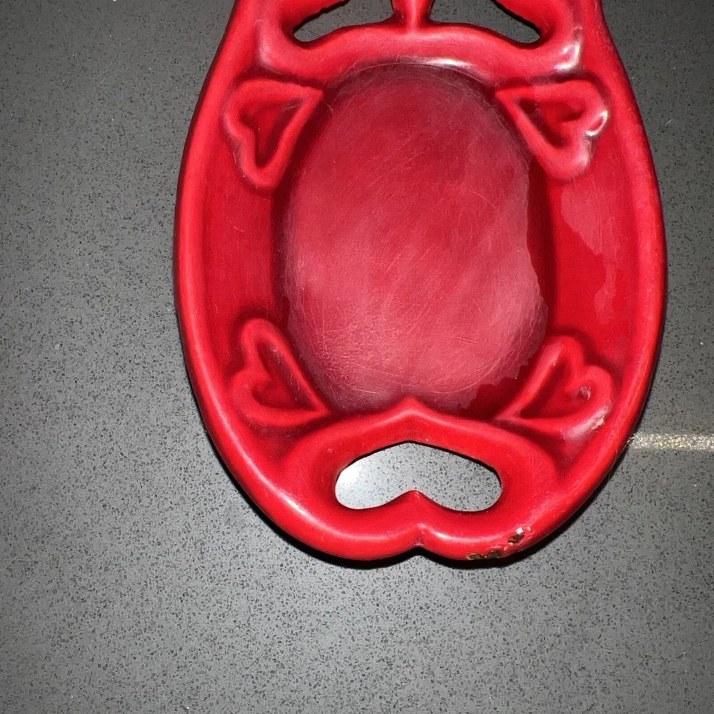 Vintage Cast  Iron Red Spoon Rest Hearts
